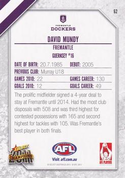 2011 Select AFL Champions #62 David Mundy Back
